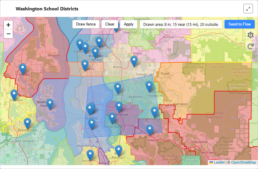 Draw fence on the map with in, near, and outside counts.